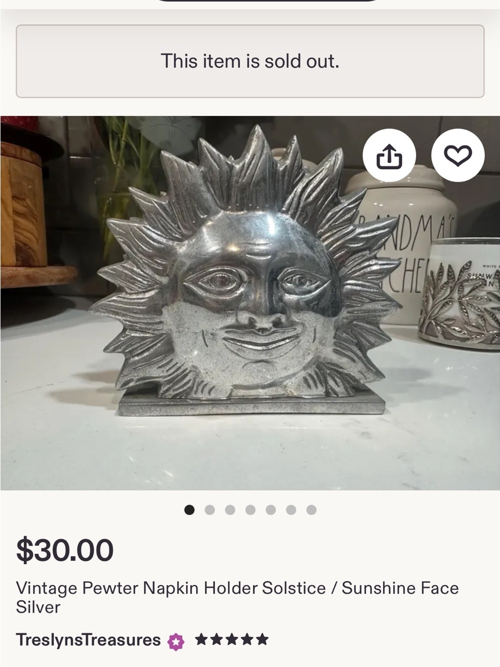 Golden Sunshine Face Metal Napkin / Letter Holder - Picture 7 of 11